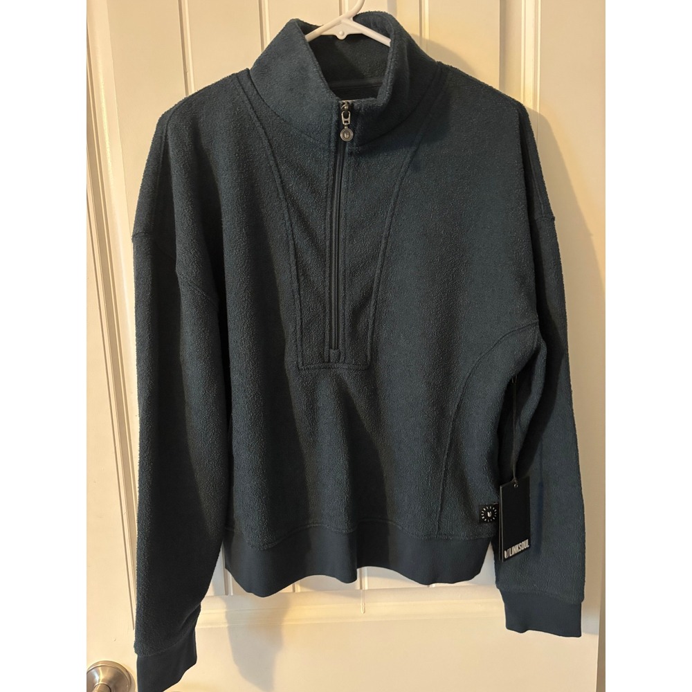 Linksoul Womens Quarter Zip Fleece Pullover Mock Neck Teal Blue